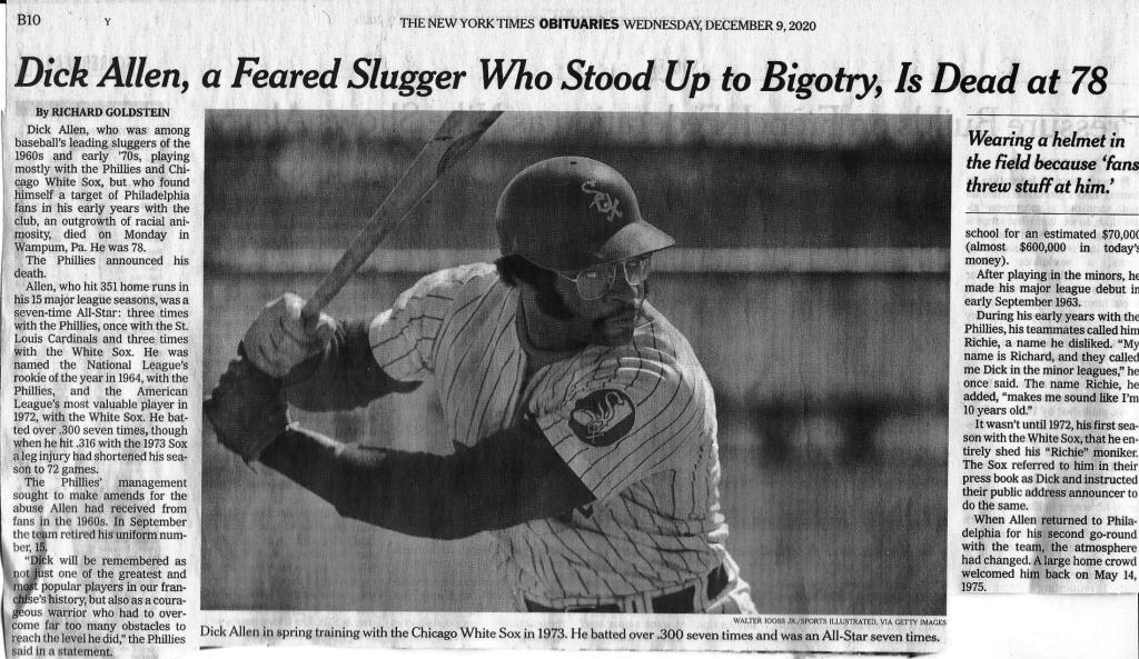 Richie Dick Allen 78 Obituary New York Times White Sox Phillies Slugger 1964